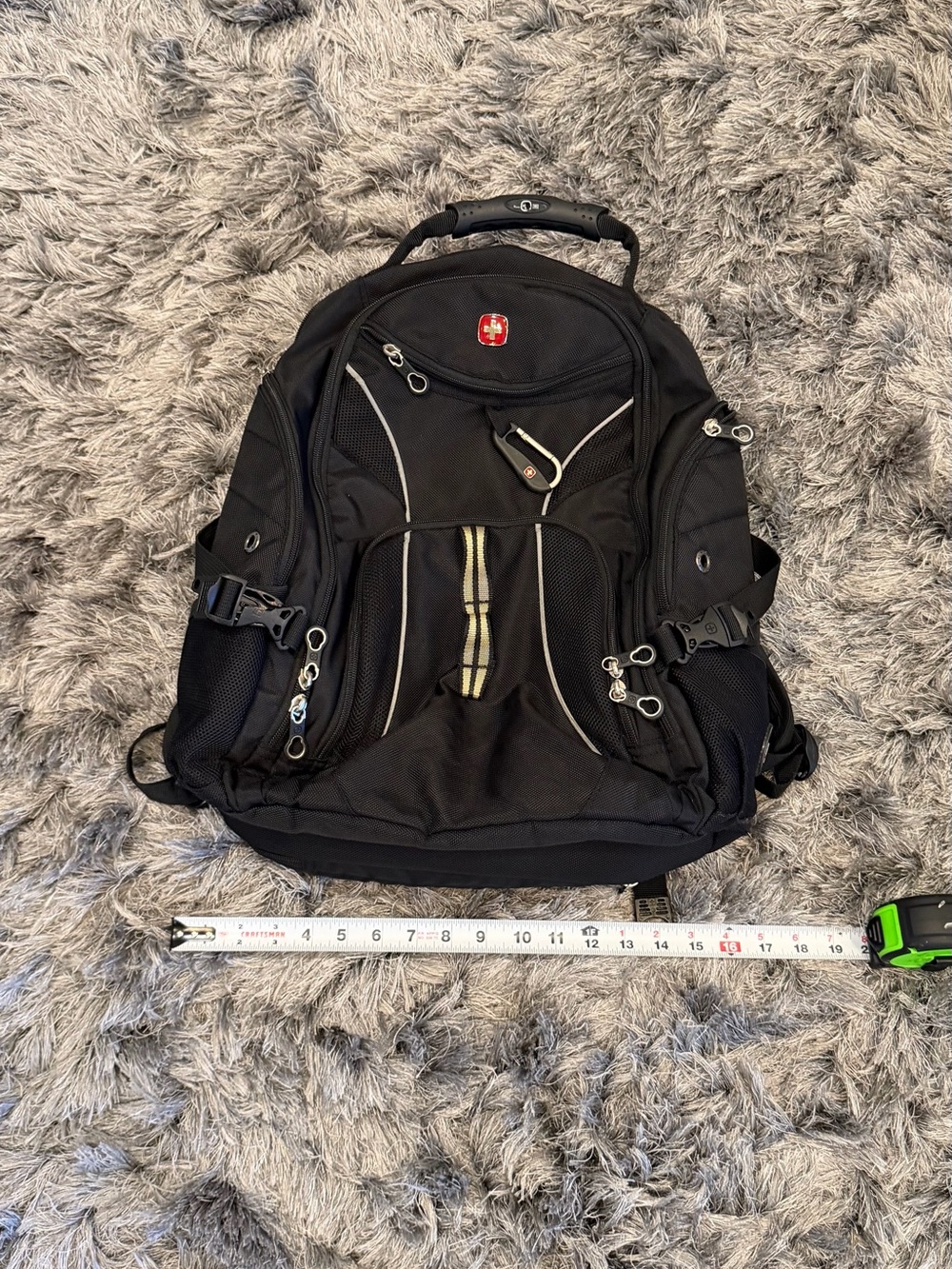 SwissGear Black Travel Backpack with Reflective Trim